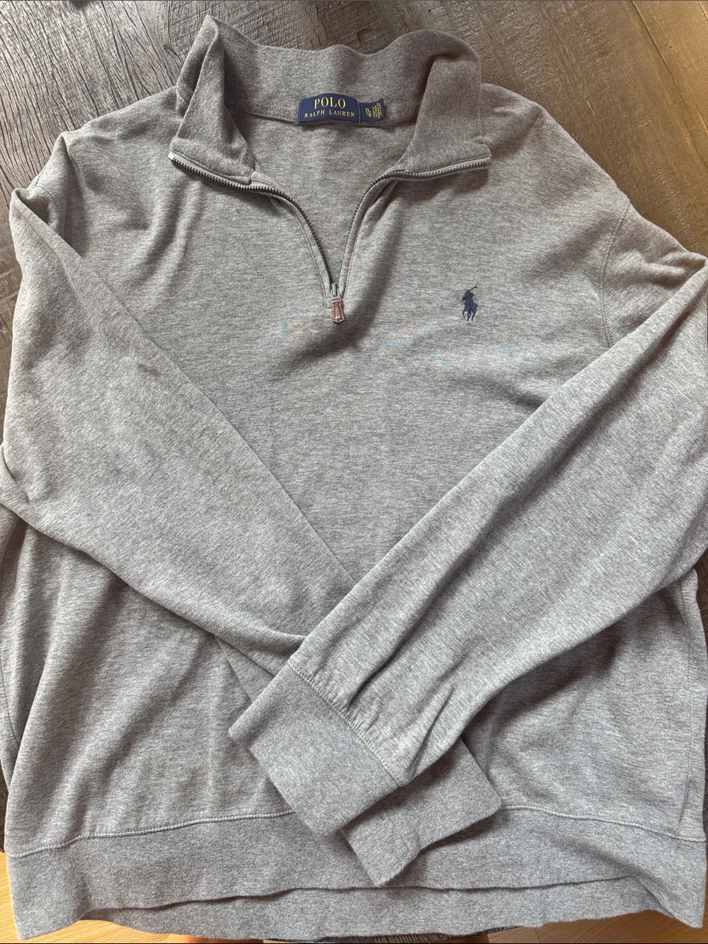 Ralph Lauren Heather Gray Zip-Neck Pullover with Navy Label